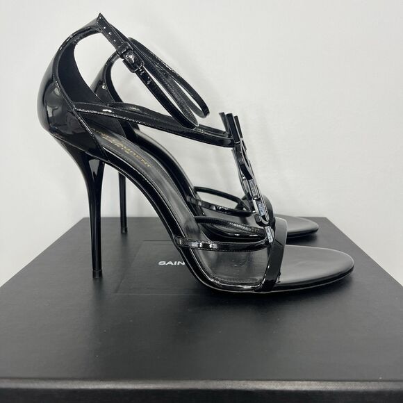 Saint Laurent Cassandra YSL Logo Sandals Black Size 42 Used - Picture 1 of 14
